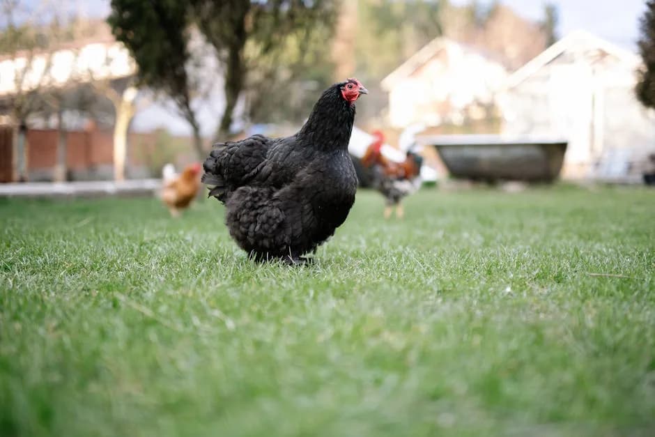 Chickens near a backyard coop