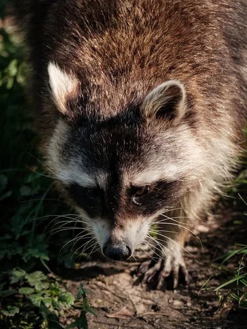 Raccoon exploring the forest floor, a common nocturnal chicken predator